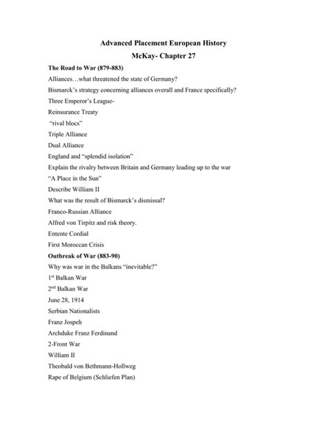 This is the core document for the course. . Ap euro mckay chapter outlines